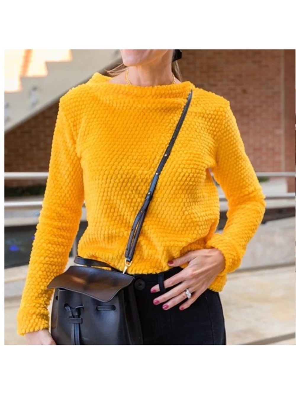 Dudley Stephens Brighton Boatneck Terry Fleece Textured Yellow Sweater